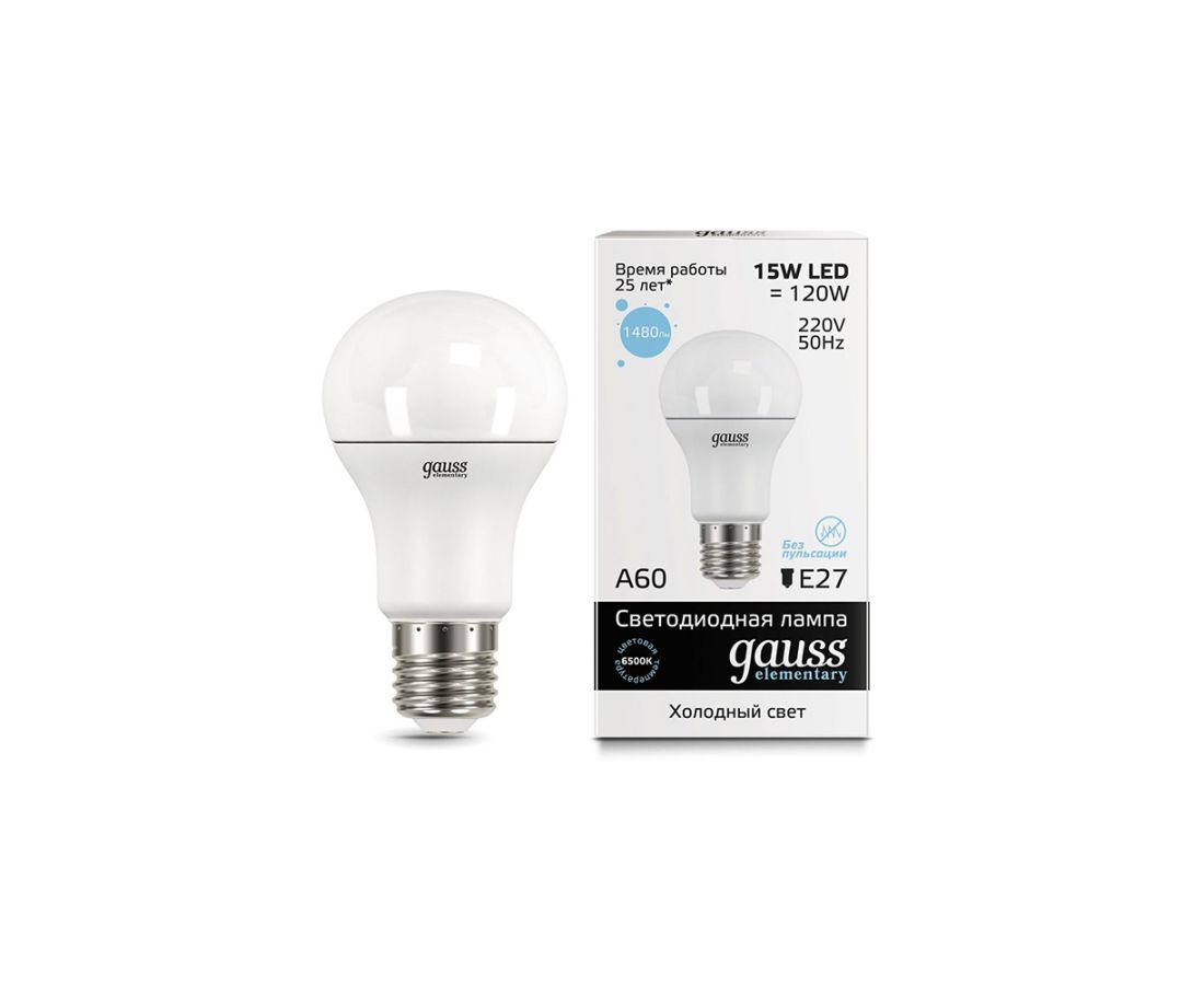 ლედ ნათურა A60 15W E27 6500K gauss el - 23235 — ნათურა და ვაზნა